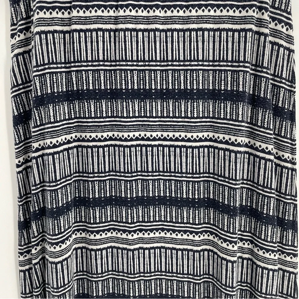 Loft Navy and White Pull On Wide Elastic Waist Tribal Print Side Slit Maxi Skirt
